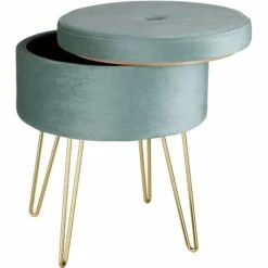 TECTAKE Tabouret Avec Coffre De Rangement Aspect Velours Transformable AVA - Tabouret Bas, Tabouret Rond, Tabouret Design - Turquoise