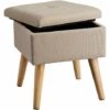 TECTAKE Tabouret Avec Coffre De Rangement Aspect Lin ELVA Carré - Tabouret Bois, Tabouret Bas, Tabouret Scandinave - Sable -TECTAKE Soldes 2022 66851615 1