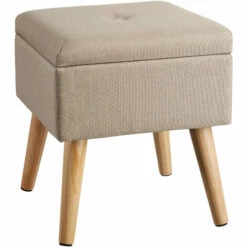 TECTAKE Tabouret Avec Coffre De Rangement Aspect Lin ELVA Carré - Tabouret Bois, Tabouret Bas, Tabouret Scandinave - Sable -TECTAKE Soldes 2022 66851615 3