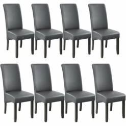 TECTAKE Lot De 8 Chaises Aspect Cuir - Lot De 8 Chaises Salle A Manger, Chaises De Cuisine, Chaises De Salon - Gris