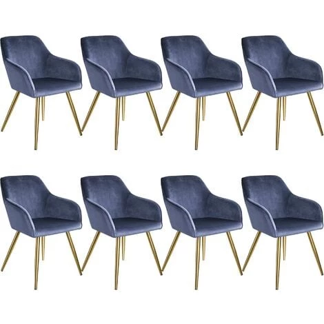 TECTAKE 8 Chaises MARILYN Effet Velours Style Scandinave - Chaise De Salle à Manger, Chaise De Cuisine, Chaise De Salon - Bleu/or 3 TECTAKE 8 Chaises MARILYN Effet Velours Style Scandinave - Chaise De Salle à Manger, Chaise De Cuisine, Chaise De Salon - Bleu/or