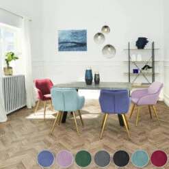 TECTAKE 6 Chaises MARILYN Effet Velours Style Scandinave - Chaise De Salle à Manger, Chaise De Cuisine, Chaise De Salon - Bleu/or -TECTAKE Soldes 2022 66851670 3