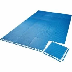 TECTAKE Ensemble De 24 Dalles Carrées EVA - Tapis De Sol, Sport - Lot De 24 Tapis De Yoga, Tapis De Gymnastique, Tapis Fitness - Bleu
