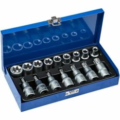 TECTAKE Set Coffret à Outils Boîte, Avec 16 Douilles 1/2" Torx Acier Chrome Vanadium Bleu - Bleu