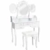 TECTAKE Coiffeuse Table De Maquillage Commode Avec Miroir 3 Faces Rabattables Et 7 Tiroirs + 1 Tabouret Blanc - Blanc -TECTAKE Soldes 2022 66851781 1