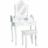 TECTAKE Coiffeuse Table De Maquillage Commode Avec Miroir Et 4 Tiroirs Ornés De Roses + 1 Tabouret Blanc - Blanc 1 TECTAKE Coiffeuse Table De Maquillage Commode Avec Miroir Et 4 Tiroirs Ornés De Roses + 1 Tabouret Blanc - Blanc -TECTAKE Soldes 2022 66851785 1