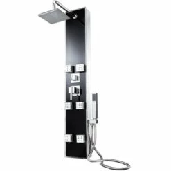 TECTAKE Colonne De Douche Avec Pommeau, Douchette Et Mitigeur - Fonction Hydromassante- 120 Cm X 18 Cm X 8,5 Cm Noir - Noir