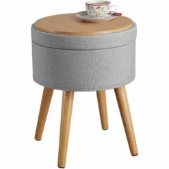 TECTAKE Tabouret Avec Coffre De Rangement YARA Aspect Lin Transformable - Tabouret Bois, Tabouret Bas, Tabouret Scandinave - Gris Clair -TECTAKE Soldes 2022 66851877 4