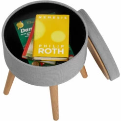 TECTAKE Tabouret Avec Coffre De Rangement YARA Aspect Lin Transformable - Tabouret Bois, Tabouret Bas, Tabouret Scandinave - Gris Clair -TECTAKE Soldes 2022 66851877 5