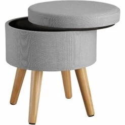 TECTAKE Tabouret Avec Coffre De Rangement Aspect Lin YUMI 150 Kg - Tabouret Bois, Tabouret Bas, Tabouret Scandinave - Gris Clair