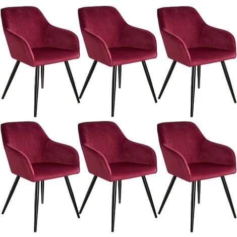 TECTAKE 6 Chaises MARILYN Design En Velours Style Scandinave - Chaise De Salle à Manger, Chaise De Cuisine, Chaise De Salon - Bordeaux/noir 3 TECTAKE 6 Chaises MARILYN Design En Velours Style Scandinave - Chaise De Salle à Manger, Chaise De Cuisine, Chaise De Salon - Bordeaux/noir