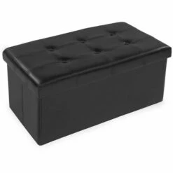 TECTAKE Pouf Coffre Tabouret De Rangement Pliable 80 Cm X 40 Cm X 40 Cm Noir - Noir