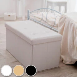 TECTAKE Pouf Coffre Tabouret De Rangement Pliable 80 Cm X 40 Cm X 40 Cm Noir - Noir -TECTAKE Soldes 2022 66851919 3