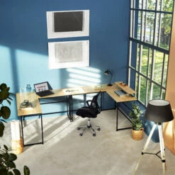 TECTAKE Bureau MELROSE 140x130x76,5cm - Table D’ordinateur En L Avec Support D’écran, Bureau D’angle, Table De Bureau - Bois Foncé Industriel -TECTAKE Soldes 2022 66851928 3