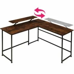 TECTAKE Bureau MELROSE 140x130x76,5cm - Table D’ordinateur En L Avec Support D’écran, Bureau D’angle, Table De Bureau - Bois Foncé Industriel -TECTAKE Soldes 2022 66851928 5