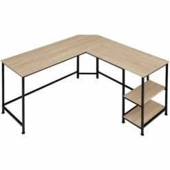 TECTAKE Bureau HAMILTON 138x138x75,5cm - Table D’ordinateur En L, Bureau D’angle, Table De Bureau - Bois Clair Industriel, Chêne Sonoma