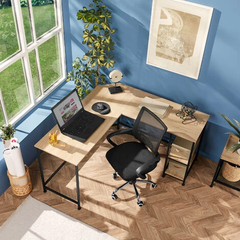 TECTAKE Bureau HAMILTON 138x138x75,5cm - Table D’ordinateur En L, Bureau D’angle, Table De Bureau - Bois Clair Industriel, Chêne Sonoma 4 TECTAKE Bureau HAMILTON 138x138x75,5cm - Table D’ordinateur En L, Bureau D’angle, Table De Bureau - Bois Clair Industriel, Chêne Sonoma – Image 2