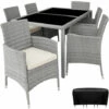 TECTAKE Salon De Jardin 6 Places Avec Housse De Protection - Mobilier De Jardin, Meuble De Jardin, Ensemble Table Et Chaises De Jardin - Gris Clair/crème