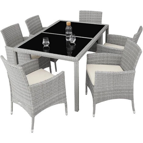 TECTAKE Salon De Jardin 6 Places Avec Housse De Protection - Mobilier De Jardin, Meuble De Jardin, Ensemble Table Et Chaises De Jardin - Gris Clair/crème 5 TECTAKE Salon De Jardin 6 Places Avec Housse De Protection - Mobilier De Jardin, Meuble De Jardin, Ensemble Table Et Chaises De Jardin - Gris Clair/crème – Image 3