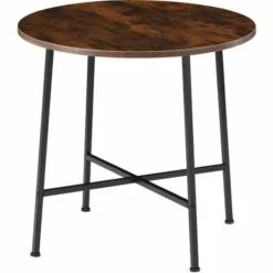 TECTAKE Table De Salle à Manger Industrielle Ronde Ennis 80x76cm - Table Ronde, Table De Salle à Manger, Table De Cuisine - Bois Foncé Industriel