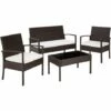 TECTAKE Salon De Jardin SPARTE - 2 Fauteuils, 1 Canapé, 1 Table En Résine Tressée Marron - Noir/marron -TECTAKE Soldes 2022 66851976 1