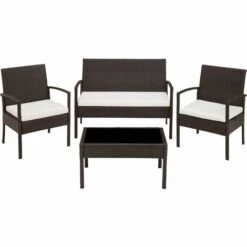 TECTAKE Salon De Jardin SPARTE - 2 Fauteuils, 1 Canapé, 1 Table En Résine Tressée Marron - Noir/marron -TECTAKE Soldes 2022 66851976 4