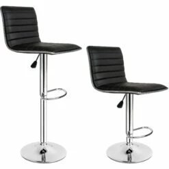 TECTAKE Lot De 2 Chaises De Bar Pied En Métal Pivotantes Et Réglables En Hauteur 60 Cm - 81 Cm Noir - Noir