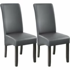 TECTAKE Lot De 2 Chaises Aspect Cuir - Lot De 2 Chaises Salle A Manger, Chaises De Cuisine, Chaises De Saon - Gris