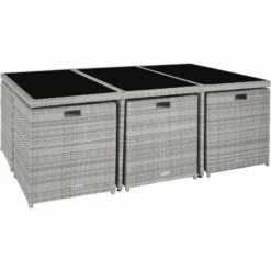 TECTAKE Salon De Jardin NEW YORK 10 Places Avec 2 Sets De Housses + Housse De Protection, Variante 2 - Mobilier De Jardin, Meuble De Jardin, Ensemble Table Et Chaises De Jardin - Gris Clair -TECTAKE Soldes 2022 66852052 3