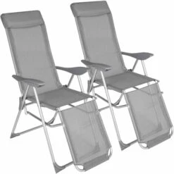 TECTAKE 2 Chaises Pliantes Longues De Jardin De Camping Réglables Sur 5 Positions En Aluminium Gris - Gris