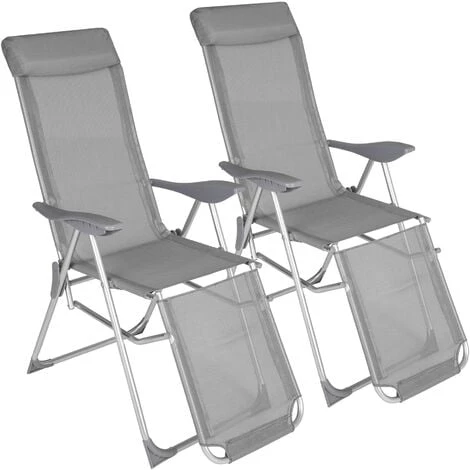 TECTAKE 2 Chaises Pliantes Longues De Jardin De Camping Réglables Sur 5 Positions En Aluminium Gris - Gris 3 TECTAKE 2 Chaises Pliantes Longues De Jardin De Camping Réglables Sur 5 Positions En Aluminium Gris - Gris
