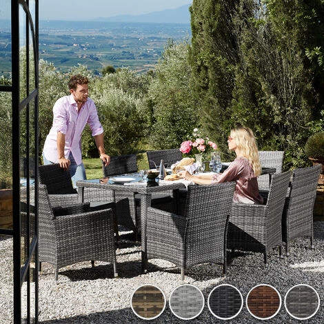 TECTAKE Salon De Jardin MONACO Résine Tressée 8 Personnes 8 Fauteuils 1 Table + 1 Housse Gris - Gris 4 TECTAKE Salon De Jardin MONACO Résine Tressée 8 Personnes 8 Fauteuils 1 Table + 1 Housse Gris - Gris – Image 2