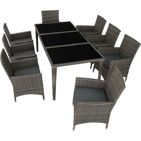 TECTAKE Salon De Jardin MONACO Résine Tressée 8 Personnes 8 Fauteuils 1 Table + 1 Housse Gris - Gris 6 TECTAKE Salon De Jardin MONACO Résine Tressée 8 Personnes 8 Fauteuils 1 Table + 1 Housse Gris - Gris – Image 4