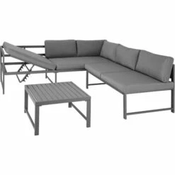 TECTAKE Canapé De Jardin FARO 5 Places - Table De Jardin, Mobilier De Jardin, Fauteuil De Jardin - Lattes - Gris