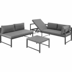 TECTAKE Canapé De Jardin FARO 5 Places - Table De Jardin, Mobilier De Jardin, Fauteuil De Jardin - Lattes - Gris -TECTAKE Soldes 2022 66852154 3