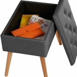 TECTAKE Banc Avec Coffre De Rangement Aspect Lin RANYA - Meuble, Mobilier, Coffre De Rangement - Gris Foncé -TECTAKE Soldes 2022 66852160 5
