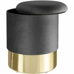TECTAKE Pouf Coffre De Rangement Aspect Velours SARINA - Tabouret Bas, Tabouret Design, Petit Tabouret - Gris Foncé