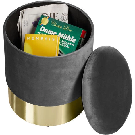 TECTAKE Pouf Coffre De Rangement Aspect Velours SARINA - Tabouret Bas, Tabouret Design, Petit Tabouret - Gris Foncé 7 TECTAKE Pouf Coffre De Rangement Aspect Velours SARINA - Tabouret Bas, Tabouret Design, Petit Tabouret - Gris Foncé – Image 5