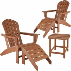 TECTAKE Lot De 2 Chaises De Jardin Avec 2 Repose-pieds Et Table - Fauteuil De Jardin, Fauteuil Extérieur, Chaise Extérieur - Marron