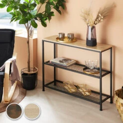 TECTAKE Table Console BRISTOL 100x30x81cm - Console, Table D’entrée, Table D’appoint - Bois Clair Industriel, Chêne Sonoma -TECTAKE Soldes 2022 66852203 3