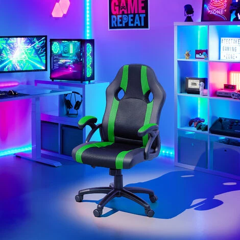 TECTAKE Chaise Gamer GOODMAN - Chaise De Bureau, Fauteuil De Bureau, Siege De Bureau - Noir/vert 4 TECTAKE Chaise Gamer GOODMAN - Chaise De Bureau, Fauteuil De Bureau, Siege De Bureau - Noir/vert – Image 2