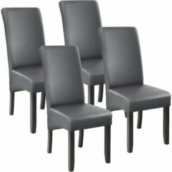 TECTAKE Lot De 4 Chaises Aspect Cuir - Lot De 4 Chaises Salle A Manger, Chaises De Cuisine, Chaises De Salon - Gris