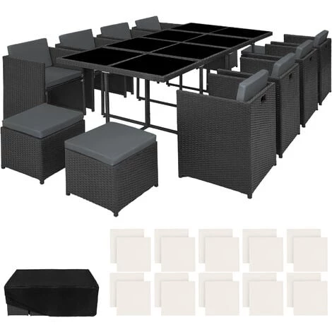 TECTAKE Salon De Jardin NOUVELLE ORLEANS 12 Places Avec 2 Sets De Housses + Housse De Protection - Mobilier De Jardin, Meuble De Jardin, Ensemble Table Et Chaises De Jardin - Noir 3 TECTAKE Salon De Jardin NOUVELLE ORLEANS 12 Places Avec 2 Sets De Housses + Housse De Protection - Mobilier De Jardin, Meuble De Jardin, Ensemble Table Et Chaises De Jardin - Noir