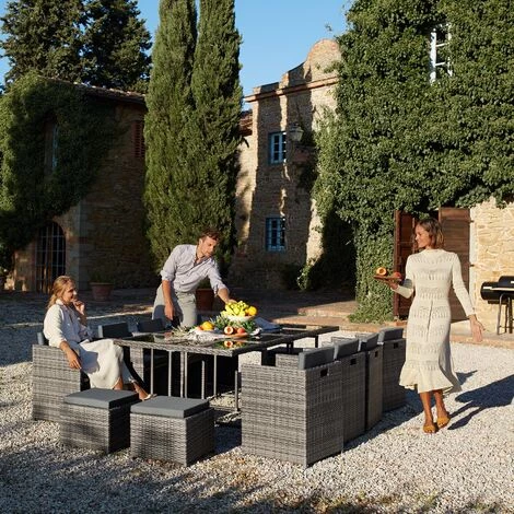 TECTAKE Salon De Jardin NOUVELLE ORLEANS 12 Places Avec 2 Sets De Housses + Housse De Protection - Mobilier De Jardin, Meuble De Jardin, Ensemble Table Et Chaises De Jardin - Noir 4 TECTAKE Salon De Jardin NOUVELLE ORLEANS 12 Places Avec 2 Sets De Housses + Housse De Protection - Mobilier De Jardin, Meuble De Jardin, Ensemble Table Et Chaises De Jardin - Noir – Image 2