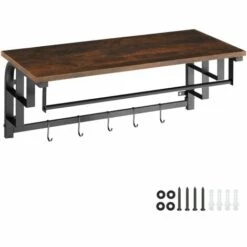 TECTAKE Porte-manteau à Suspendre Westwood - Vestiaire Mural, étagère Murale Avec Surface De Rangement, Barre Porte-manteau - Bois Foncé Industriel