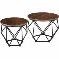 TECTAKE 2 Tables Basses Benham - Table Basse De Style Industriel, Table De Salon, Table De Canapé - Bois Foncé Industriel
