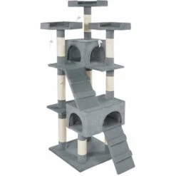 TECTAKE Arbre à Chat BARNEY 170 cm - Griffoir, Grattoir Geant, Cadre D´escalade Pour Chat - Gris