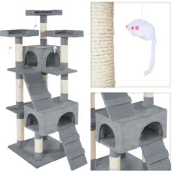 TECTAKE Arbre à Chat BARNEY 170 cm - Griffoir, Grattoir Geant, Cadre D´escalade Pour Chat - Gris -TECTAKE Soldes 2022 7513774 3