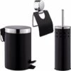 TECTAKE Set De Salle De Bain Toilettes WC Design 3 Pièces Noir: 1 Poubelle, 1 Balayette Brosse, 1 Dérouleur De Papier Toilette - Noir -TECTAKE Soldes 2022 7513792 1