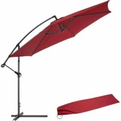 TECTAKE Parasol Déporté Inclinable Rouge Pied En Métal + Housse De Protection - Rouge